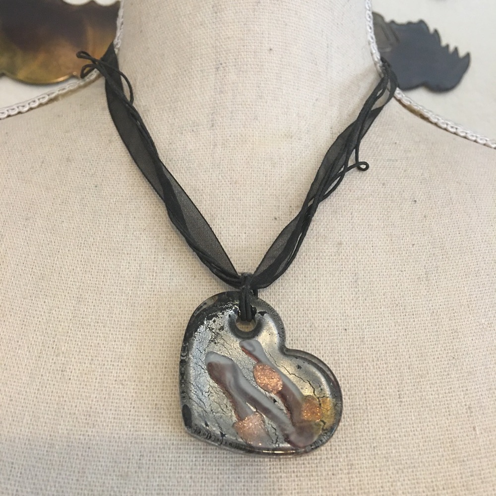 Vintage handmade heart shape glass necklace